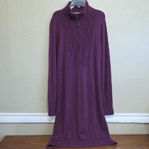 Athleta Long Sleeve Purple Sawtooth Knit Sweater Dress Size Large Cotton/wool